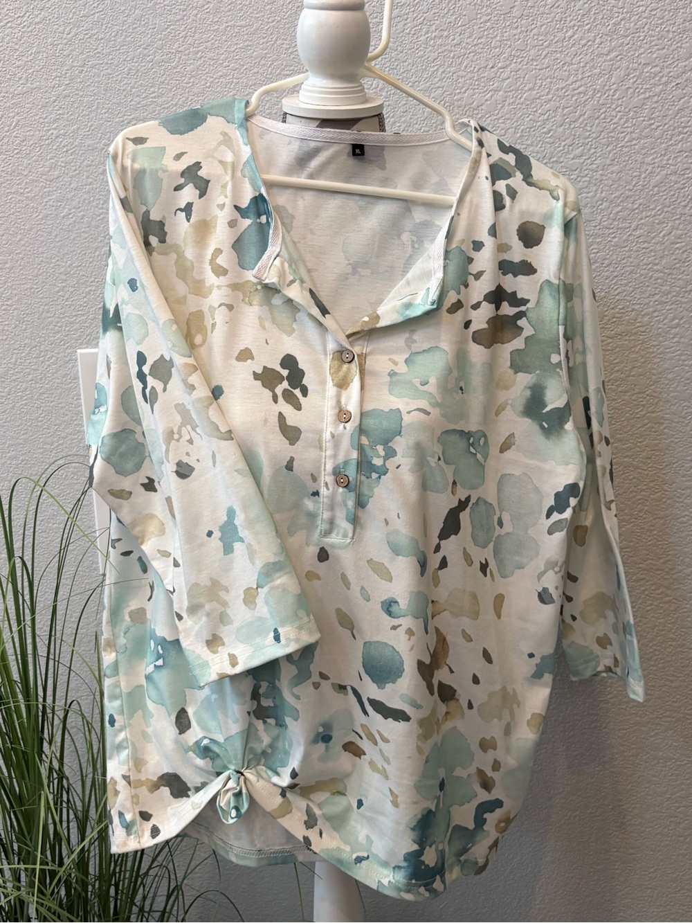 Relaxed Watercolor Print Women’s Top in Seafoam